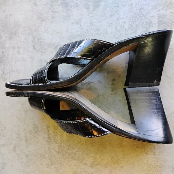 Donald J Pliner Viru Sandals Womens 6.5 Black Kogi Square Open Toe 3" Heel Italy - Picture 8 of 12